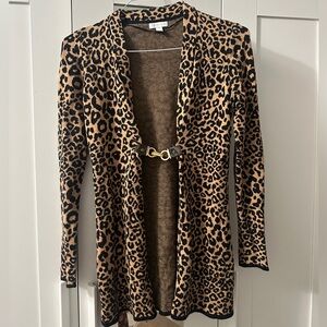 Charter Club Cardigan Sweater Small S Animal Print Cheetah Black Tan